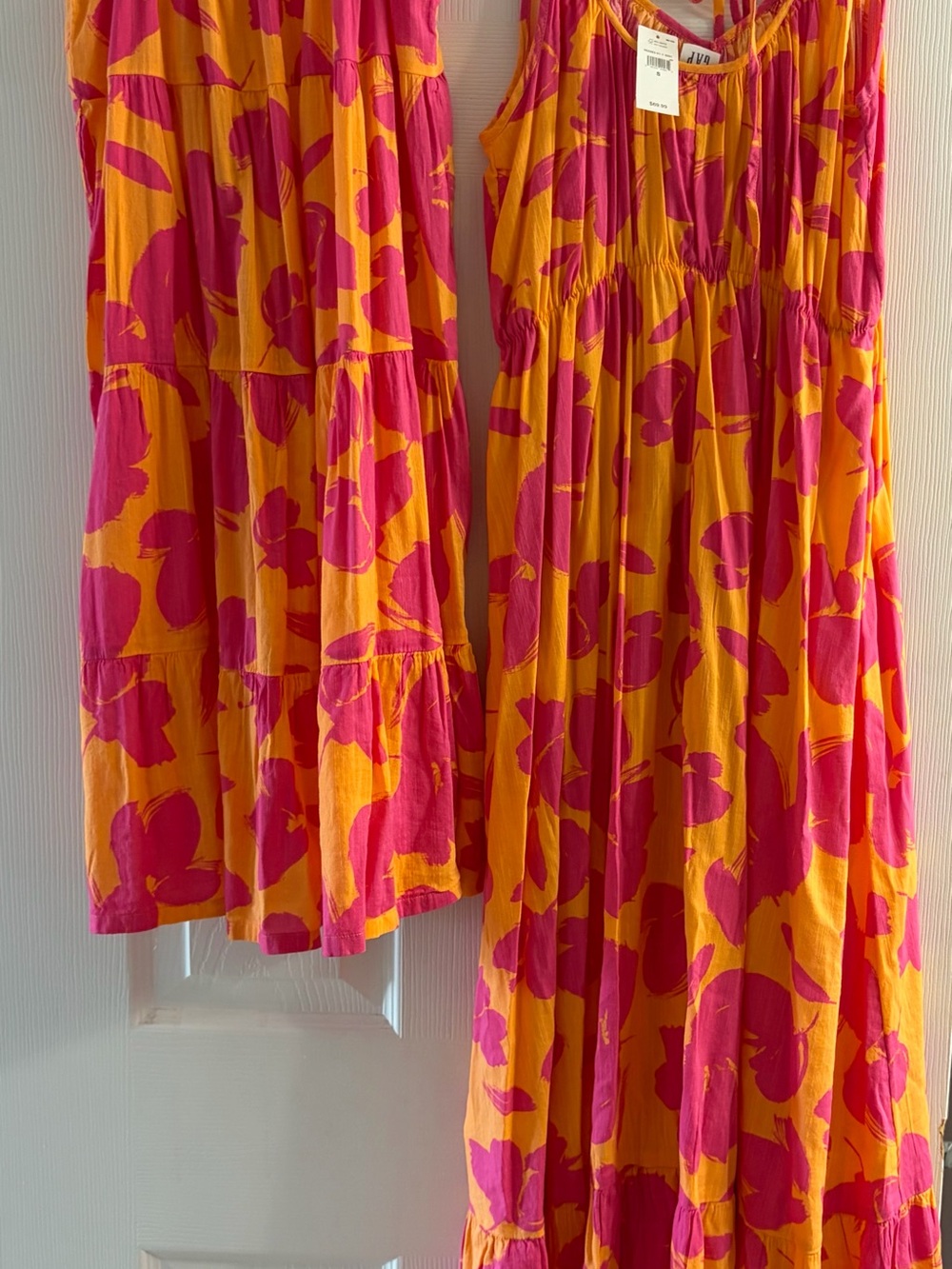 Vibrant Pink & Orange Floral dresses Mommy and Me matching 2 dresses as a set